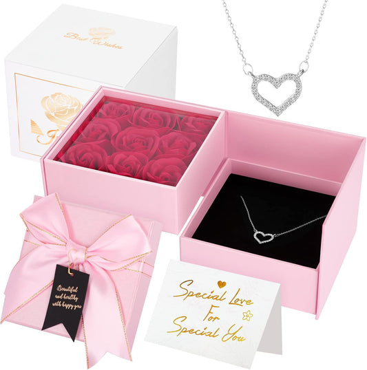 Rosa Sant Jordi Regalos Dia De La Madre, Rosa Eterna Caja De Joyería Con Collar, Regalos Sant Jordi Regalos Mujer, Regalos Originales Para Mujer Cumpleaños San Valentin Regalos Mama.